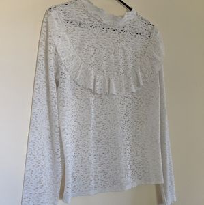 White Lace Ruffle Blouse